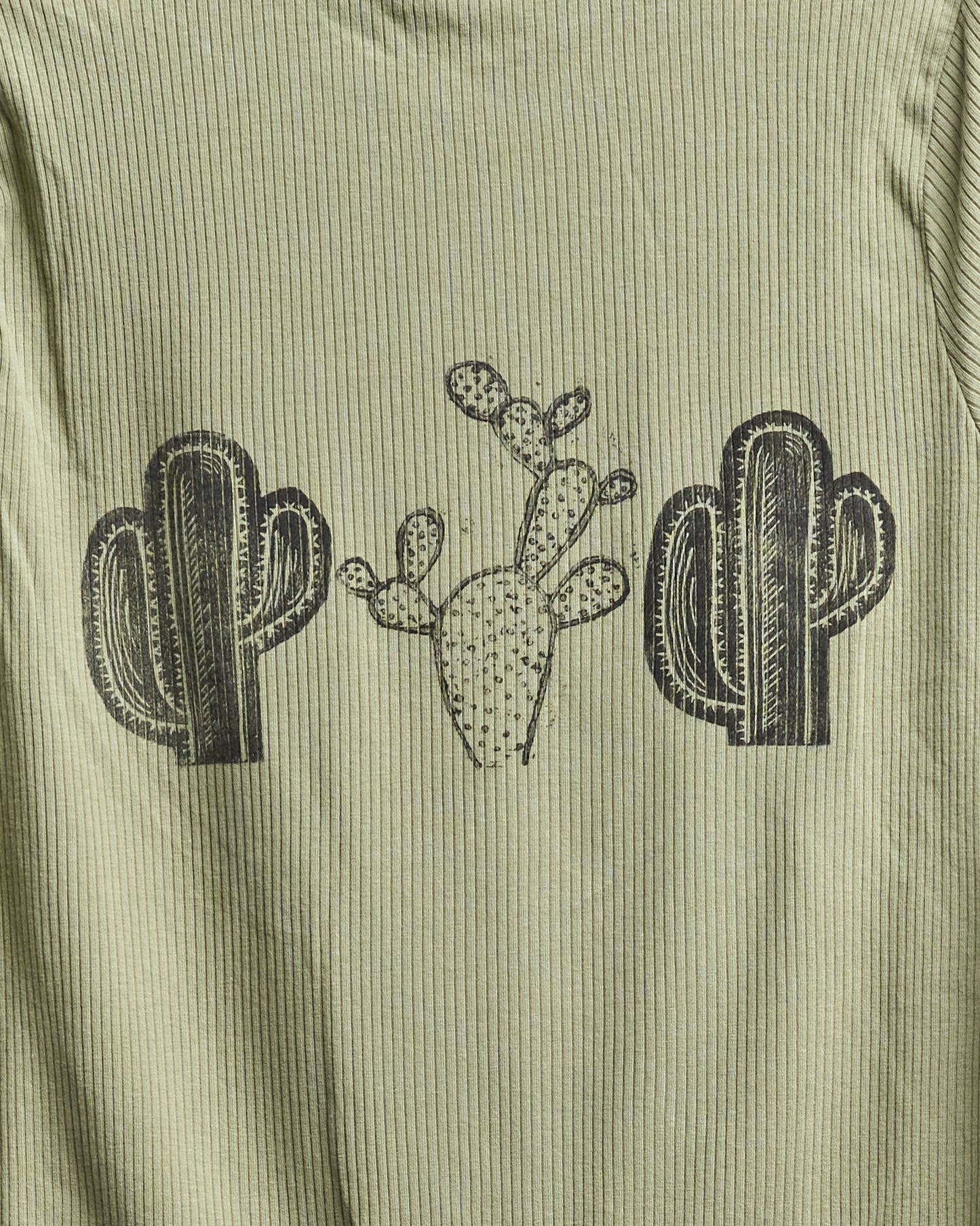 Light Green Ribbed T-Shirt with Cacti